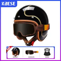 Open Face Motorcycle Helmet Jet Helmet for Men Women Adult Retro Vintage 3/4 Racing Helmets for Scooter Cruiser Moped Pilot DOT