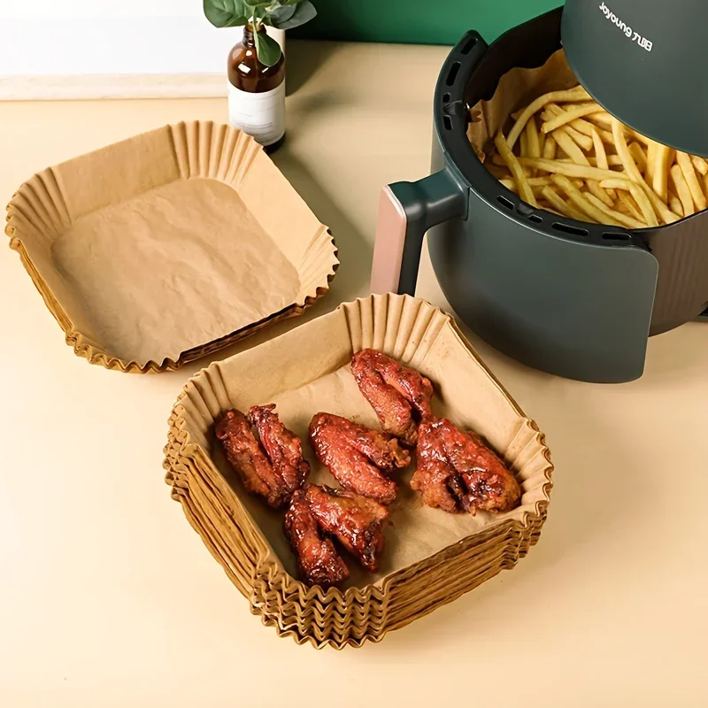 30/50PCS Air Fryer Paper Square Silicone Paper Baking Suitable for Most Air Fryers Accessories Bakeware Kitchen Dining Bar