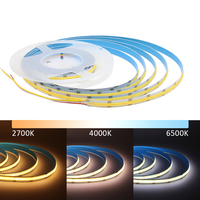 CCT COB LED Strip Lights DC12V 24V 608 LEDs/m High Density Flexible Dimmable FOB Led Tape 2700K to 6500K Changeable LED Lighting