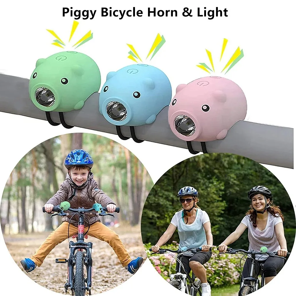 Cute Pig Bicycle Front Light with Horn Type‑C Rechargeable 3 Modes Headlight for Kids Bike Electric Scooter Night Riding Safety - view 5
