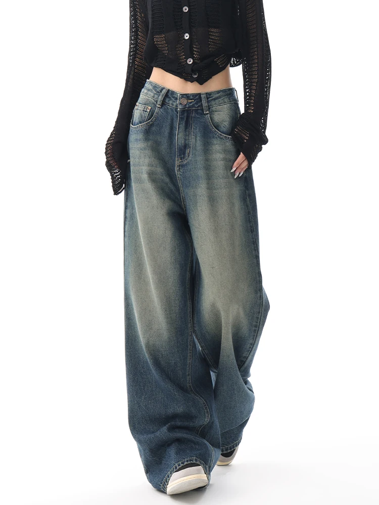 

Women's Blue Y2k Jeans Harajuku Denim Trousers Streetwear Y2k Baggy Jean Pants Vintage 90s Aesthetic 2000s Trashy Clothes 2024