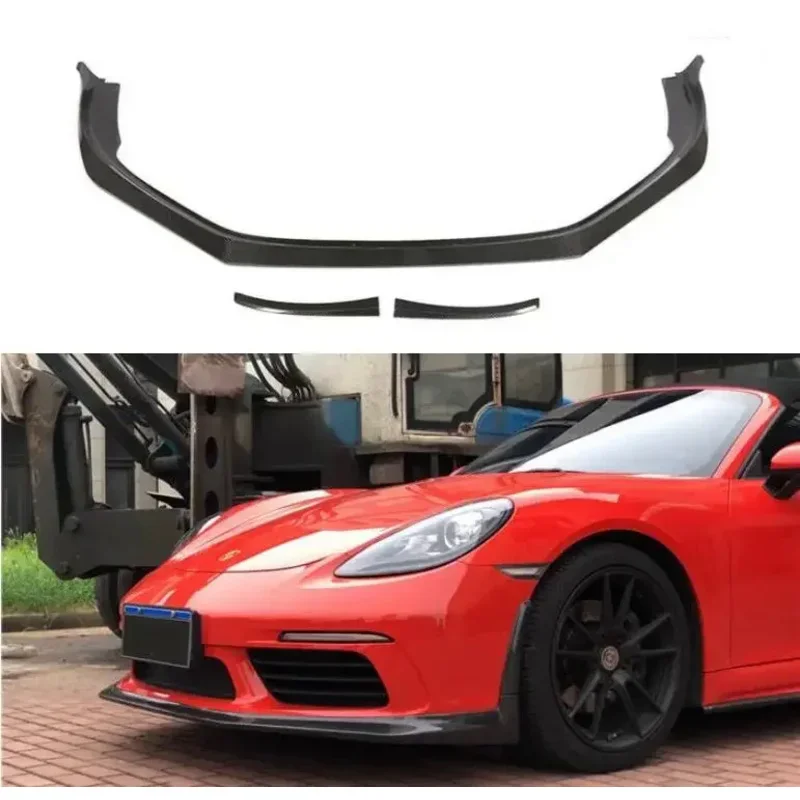 REAL CARBON FIBER Front Bumper Lip Splitters Body Kit Cup Flaps Cover For Porsche 718 Cayman Boxster 2016-2021