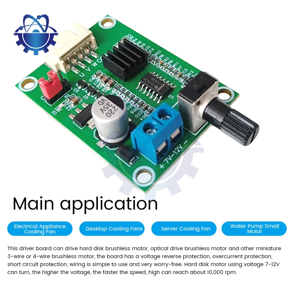 DC 7V-12V Brushless Motor Driver Board Module Speed Control Board CD/DVD-ROM Drive Controller Used For Electrical Cooling Fans