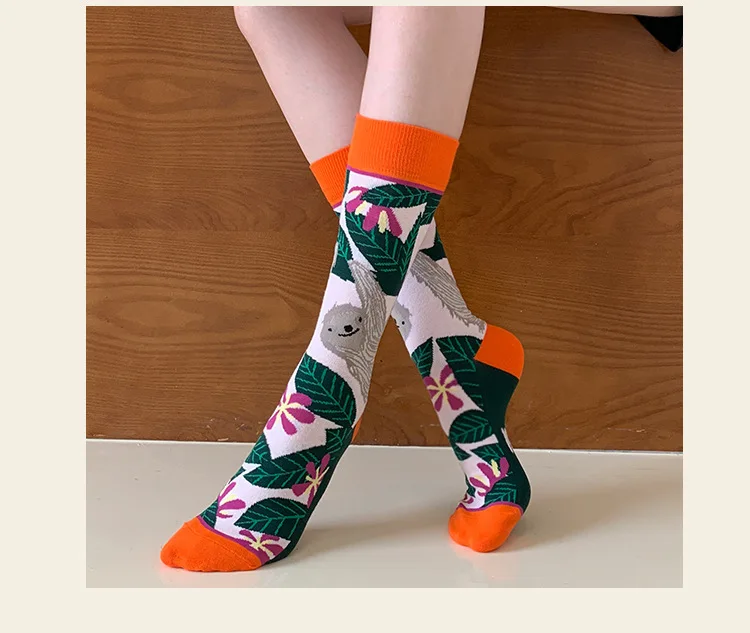 Fashion Colorful Spring Autumn Stocking Women's Socks Plant Hedgehog Slothsi Cotton Socks Personality Straight Trendy Socks