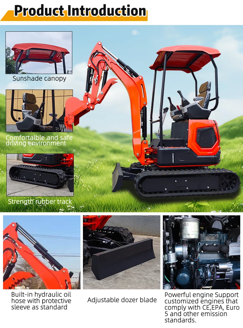 1,8T Mini-Raupenbagger Stufe V Euro5 CE COC Mehrzweck-Hydraulikbagger mit Optionalen Anbaugeräten – Detail 4