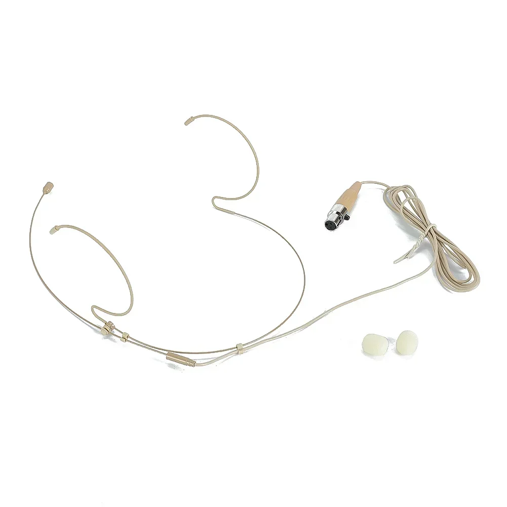 Headworn Headset Mic 1.2m 100-20KHZ Beige Microphone Omnidirectional With Microphone Cover Φ4.0 Mm Double Earhook