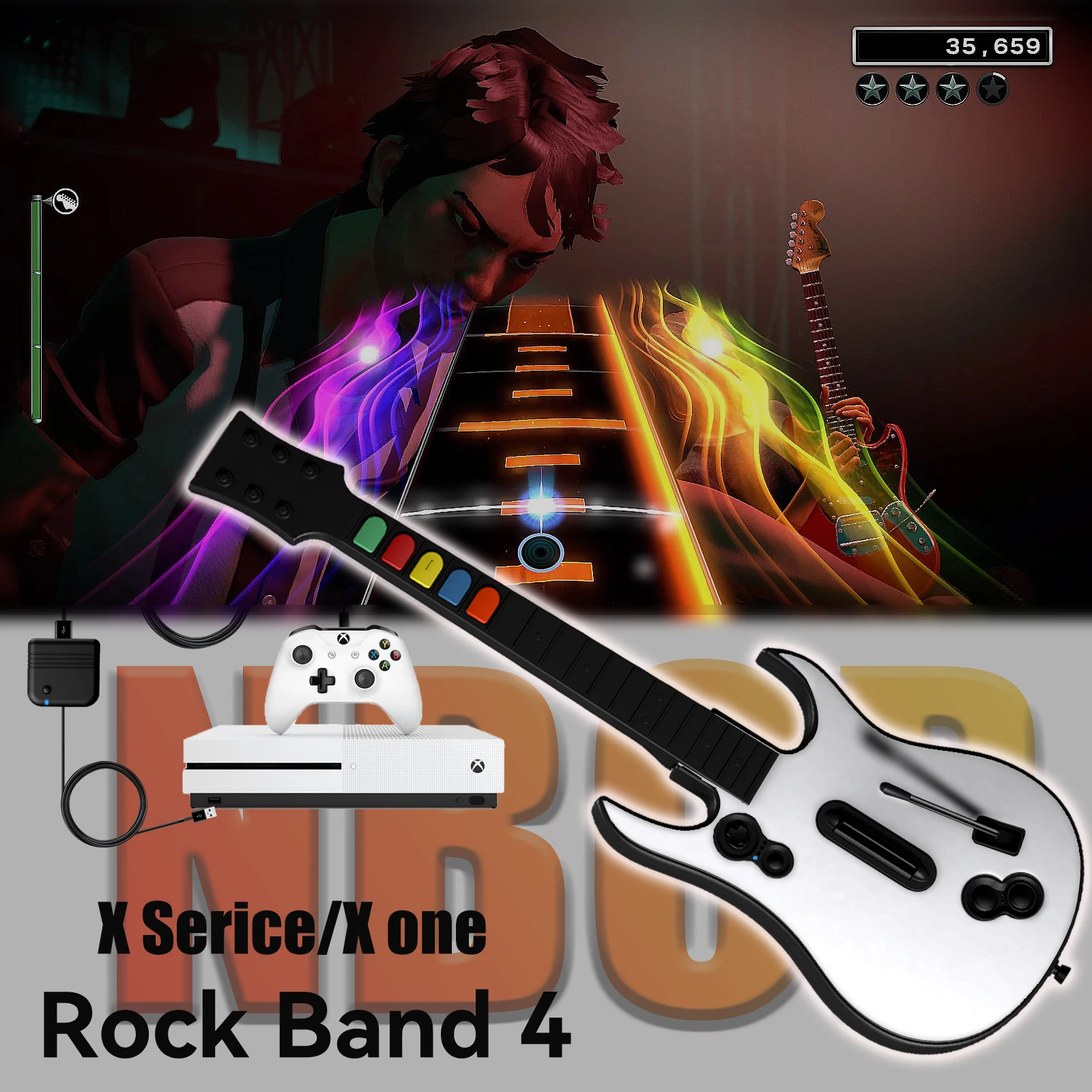 جيتار ألعاب لاسلكي 3 في 1 2.4G لجهاز Xbox One/Series X & PC (Rockband 4/Fortnite)، يتطلب وحدة تحكم Xbox