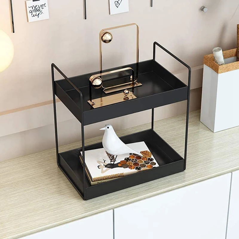 1Pcs 2 Tier Standing Shelves Kitchen Base Cabinet Shelf Shower Tray Bathroom Countertop Organizer Vanity Tray