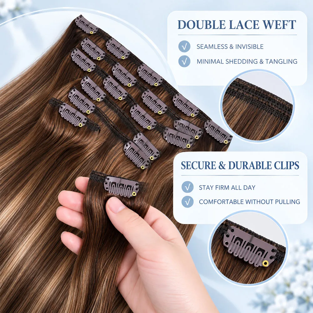 120Grams/Pack 7Pcs/Sets Clip In Hair Extensions Human Hair 18-26 Inch Brazilian Real Remy Straight Hair Colored T4/27/P4 Highlight Ombre Clip on Hair Extension For Women