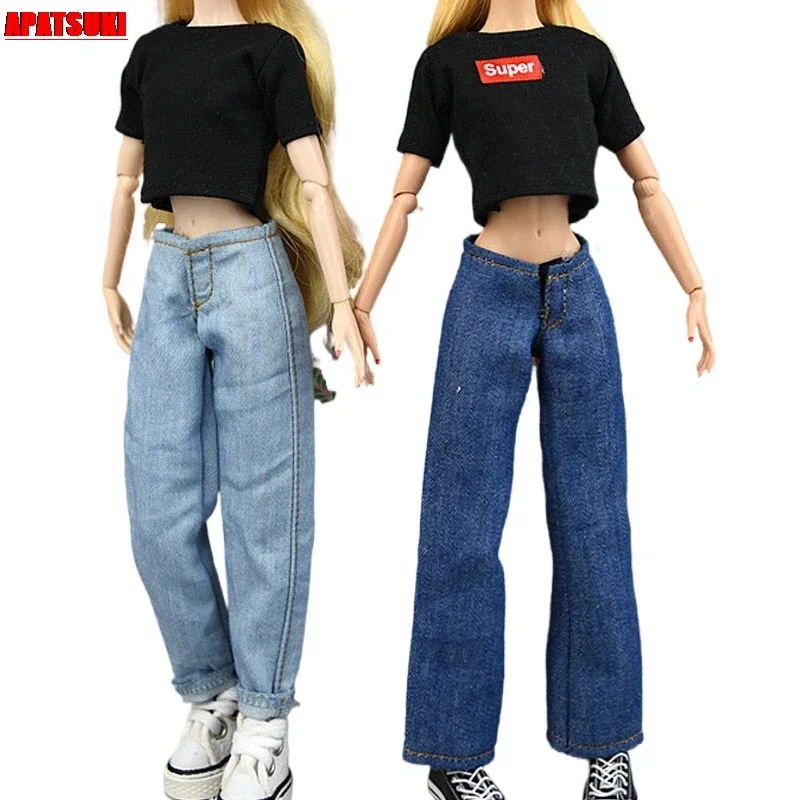 1:6 Doll Clothes Set For Barbie Doll Outfits 1/6 BJD Dollhouse Shirt Crop Tops & Jeans Pants Trousers  Toys For Children