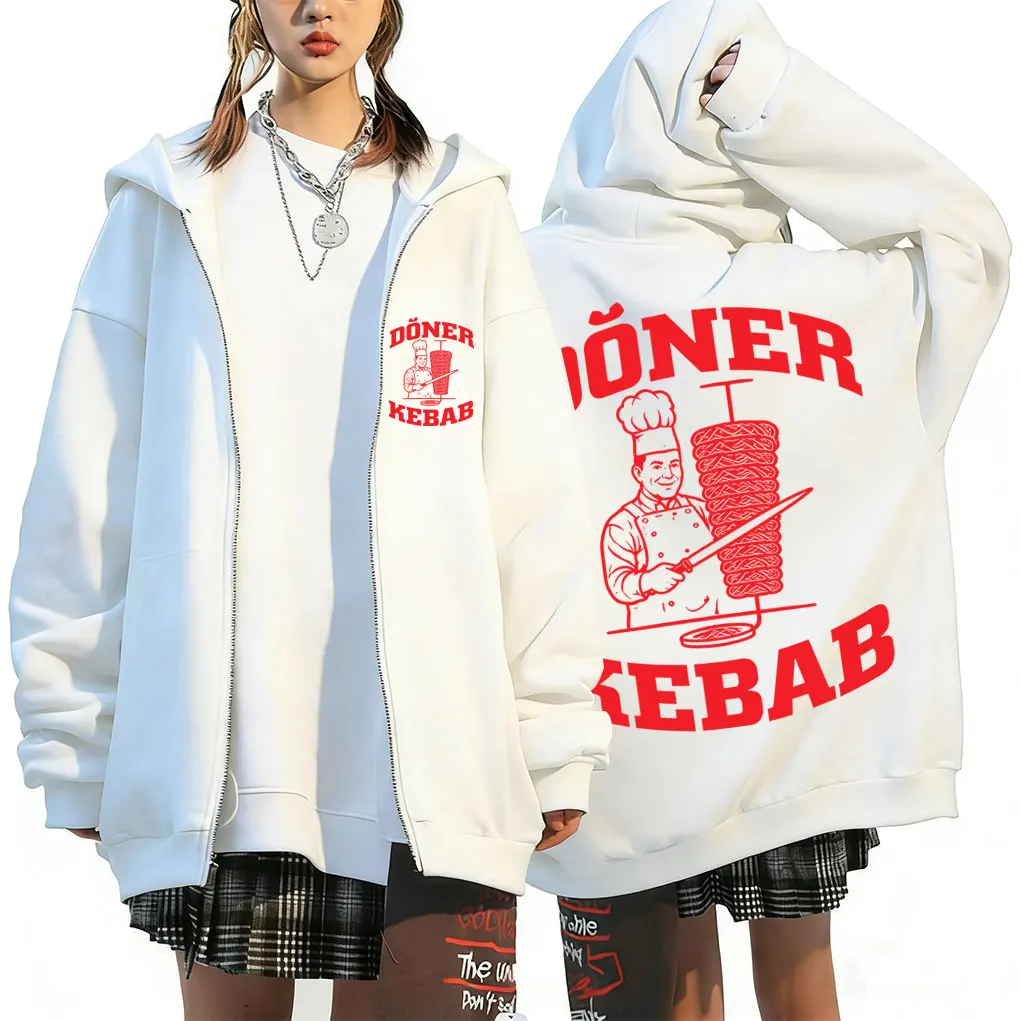 

Doner Kebab Funny Graphic Zipper Hoodie Men Women Gothic Humor Zip Up Jacket Unisex Fleece Cotton Oversized Zip Up Sweatshirt