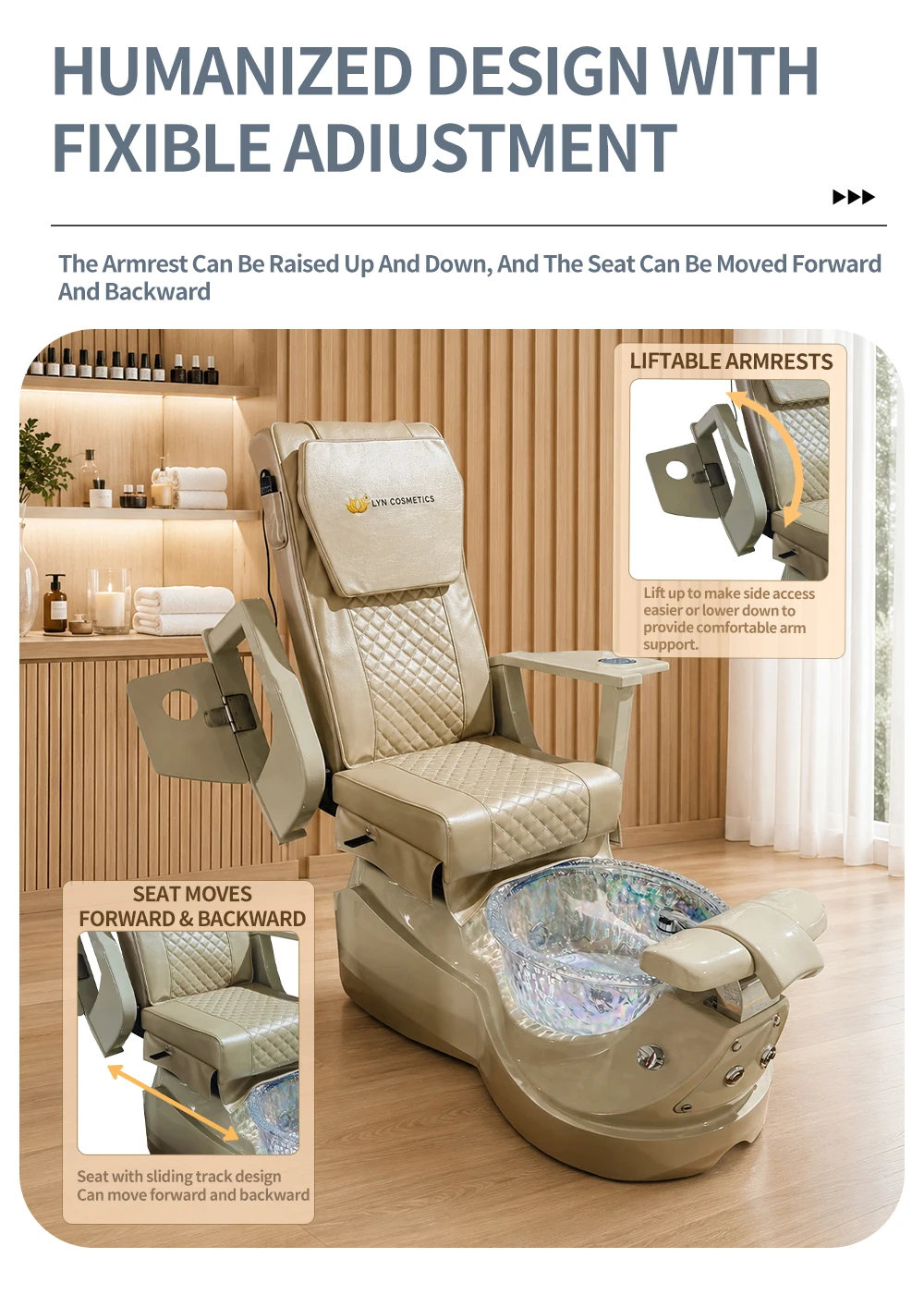 2026 Luxuriöser Verstellbarer Pedikürestuhl mit Glas-Fußbecken, Spa-Massage-Fußstuhl, Schönheits-Nagelstudio-Möbel für Maniküre und Pediküre – Detail 6