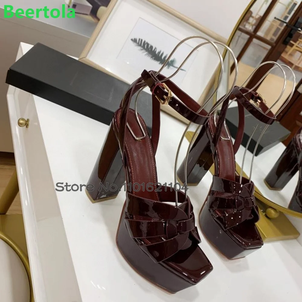 Platform Chunky Heel Luxury Sandals For Female Women 2024 New Square Toe Ankle Buckle Strap Summer Elegant Fashion Sexy Shoes