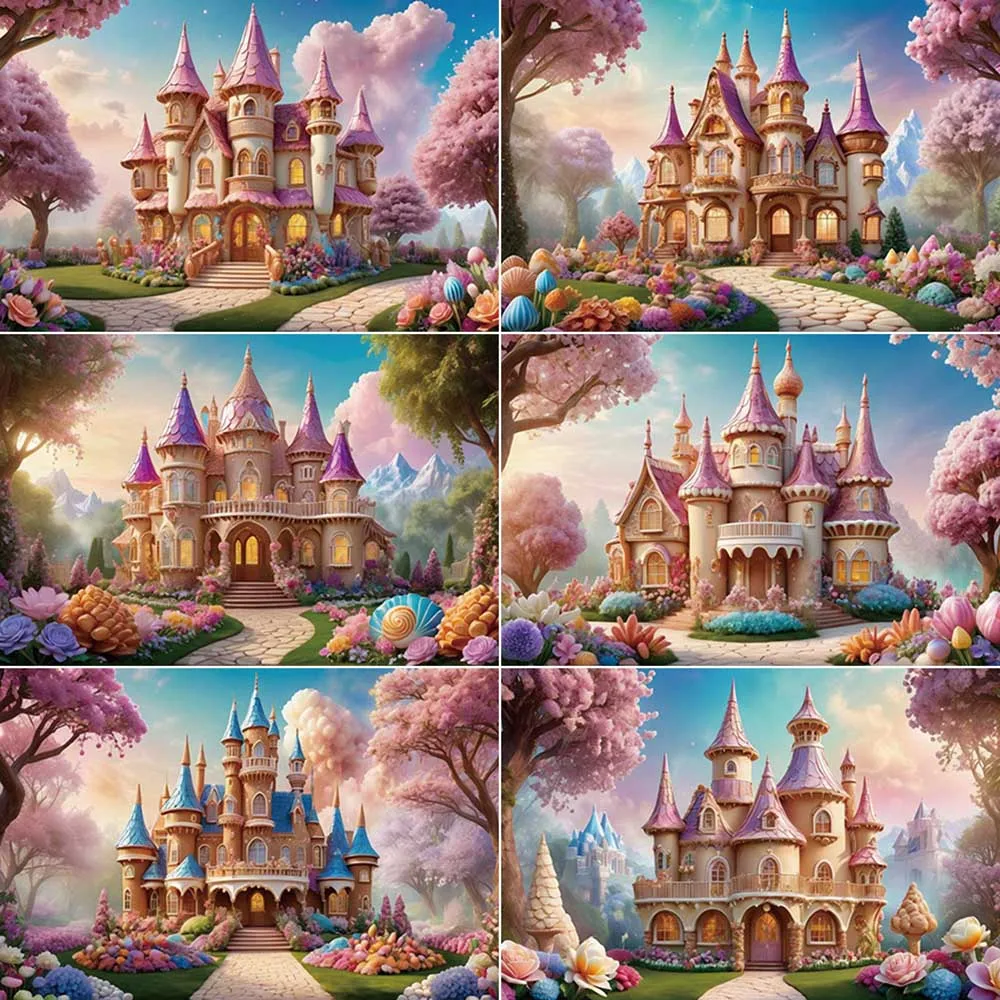 

MOON.QG Princess Castle Background Photography Rainbow Snowflake Balloon Photozone Backdrop Children Studio Photocall Supplies