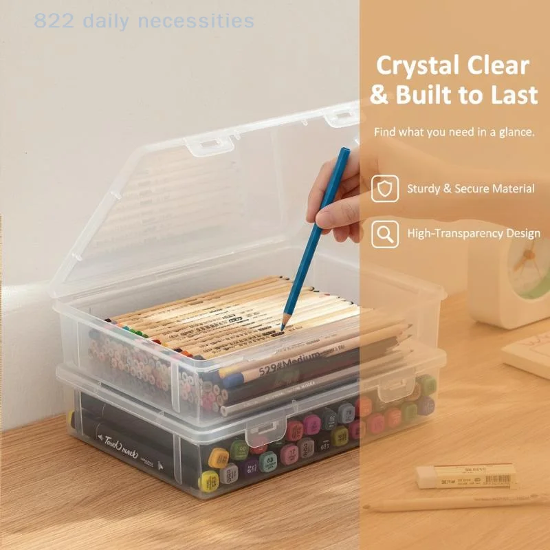Transparent Plastic Large Capacity Pencil Case Notebook Sketch Marker Colored Lead Painting Storage Box, Back To School Supplies