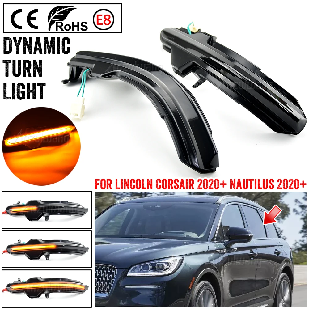 

Для Lincoln Corsair Nautilus 2019 2020 2021, автомобильный светодиодный динамический указатель поворота, боковое зеркало, последовательный мигающий индикатор, накладка
