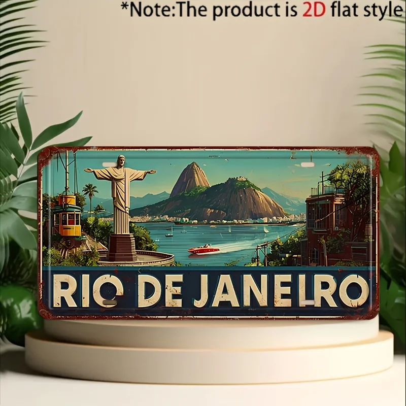 2D Flat Aluminum Retro Rio De Janeiro 1pc Vintage Sign Rustic Wall Art Mancave Bar Garage Home Decoration