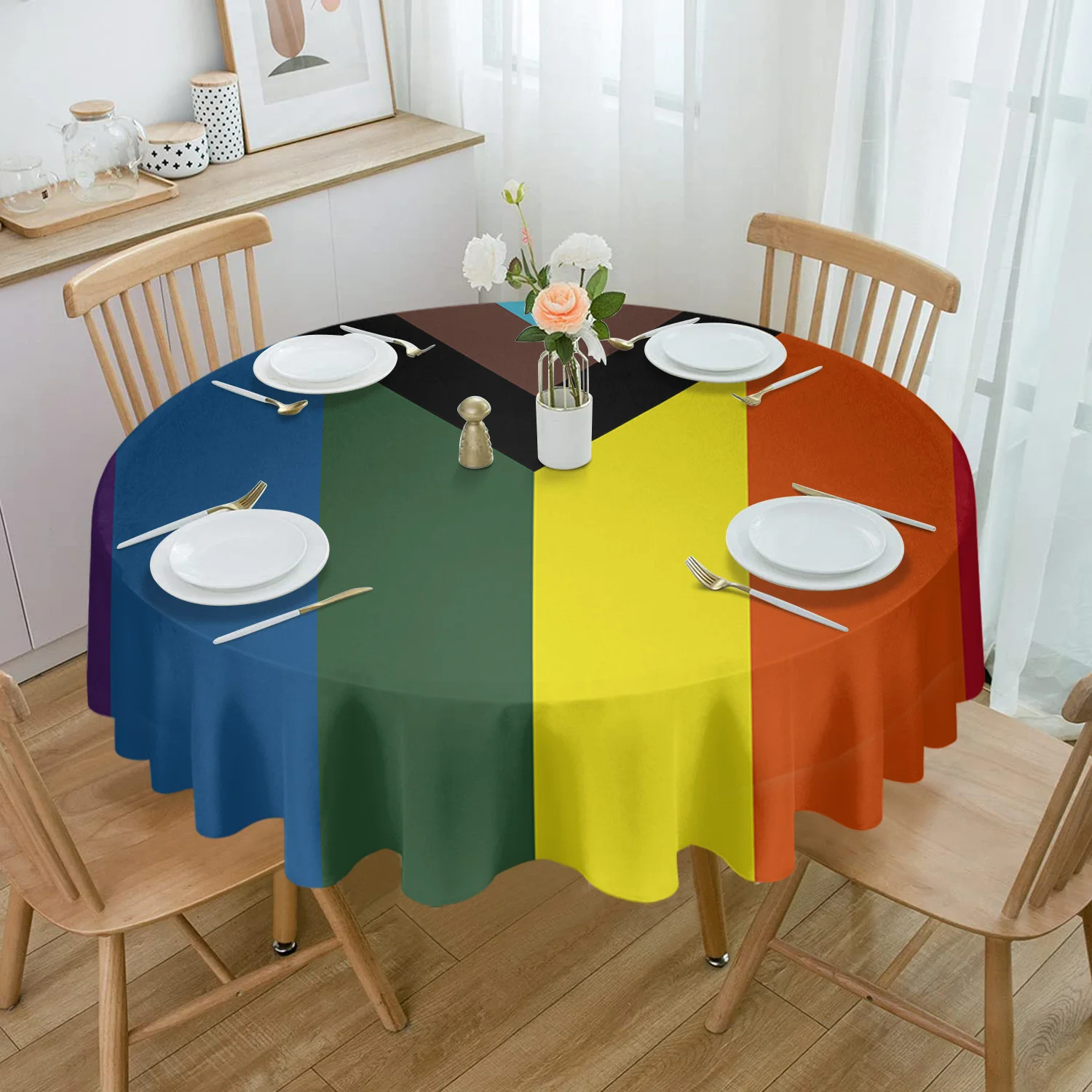 Rainbow Stripes Rectangular Tablecloth Dustproof Picnic Cloth Home Decoration Kitchen Waterproof Table Cover