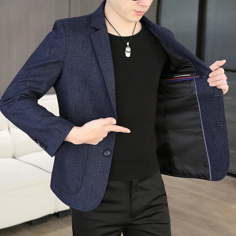 

Sli Busin Casual Men's Single-breasted Jaet Spring Autumn New Faionable Coat Long Sve Stand Fit Pure Color