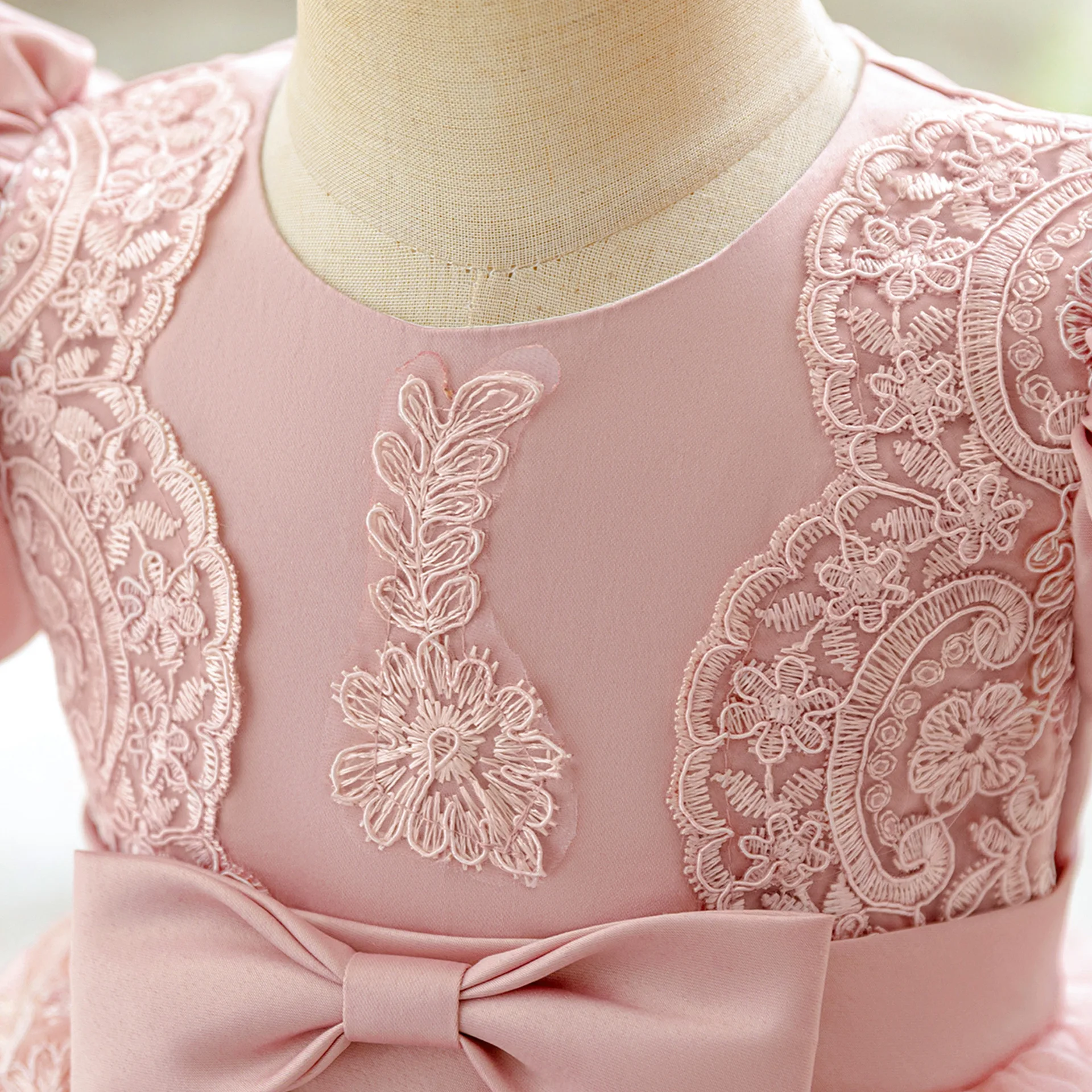 Meninas puff mangas rendas bordado vestido de princesa para a criança crianças aniversário batismo pageant cerimônia festa de casamento vestido inchado