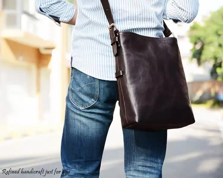 Handmade custom imported cowhide notebook handbag, classic original casual soft design