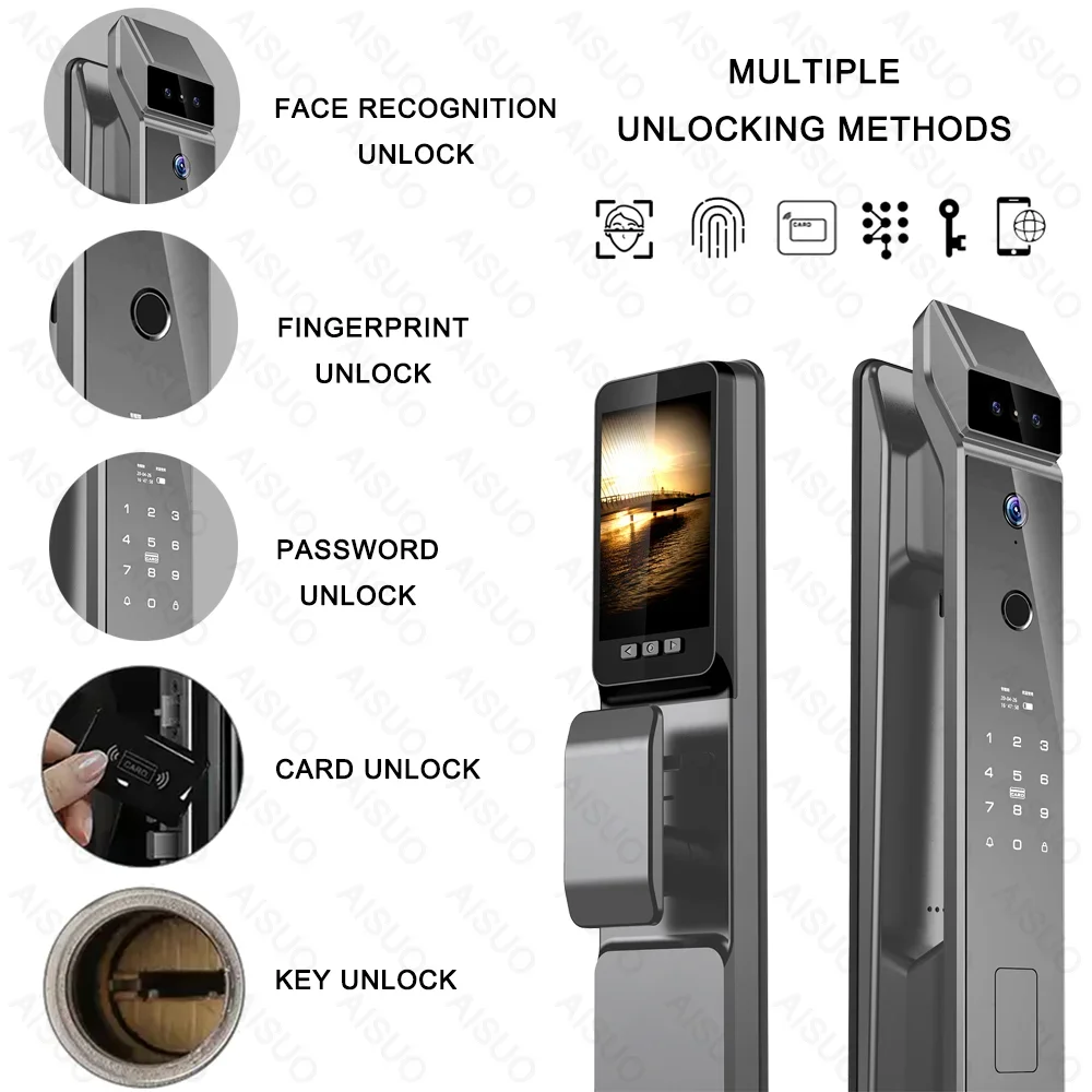 AISUO Fully Automatic WIFI TUYA Digital Fingerprint Tuya Smart Door Lock Face Recognition Lock Cerradura Inteligente Smart Lock