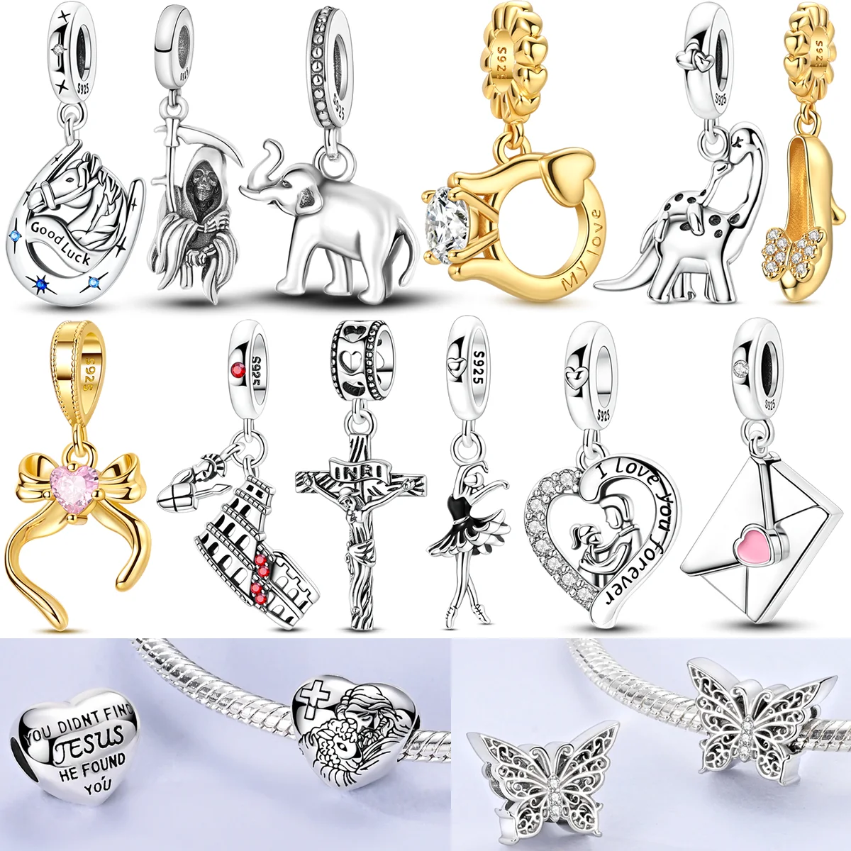 

Grim Reaper Charms Bead 925 Sterling Silver Elephant Giraffe CZ Zircon Dangle Pendants Fit Original Bracelet DIY Jewelry Gift