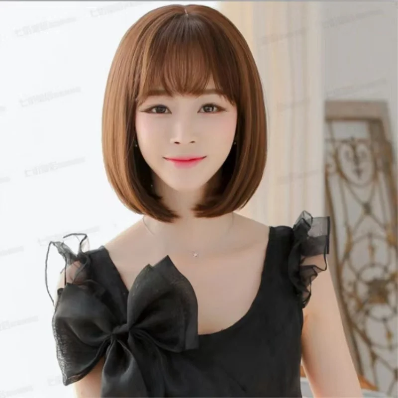 New Japanese and Korean women's short brown wavy high-temperature synthetic fiber wig