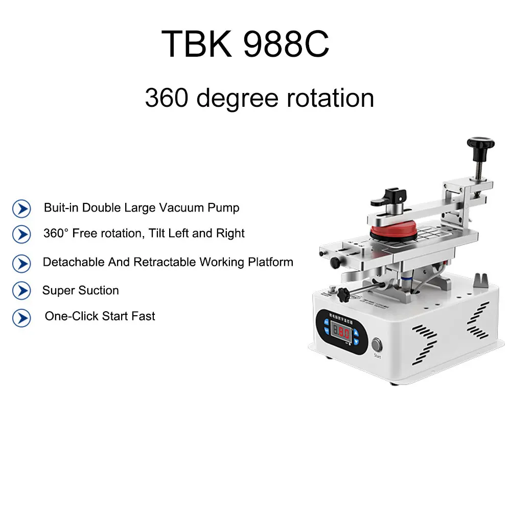 TBK 988C New 360-Degree Rotary LCD Glass Touch Max 7-inch Screen Separator Middle Frame Remover