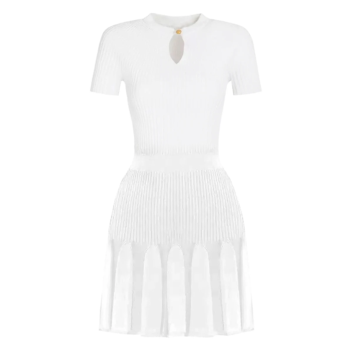 

Summer New Fashionable Temperament Commuting Slim Fit Continuous High-Quality Knitted Round Neck Short Sleeved A-Line Dress