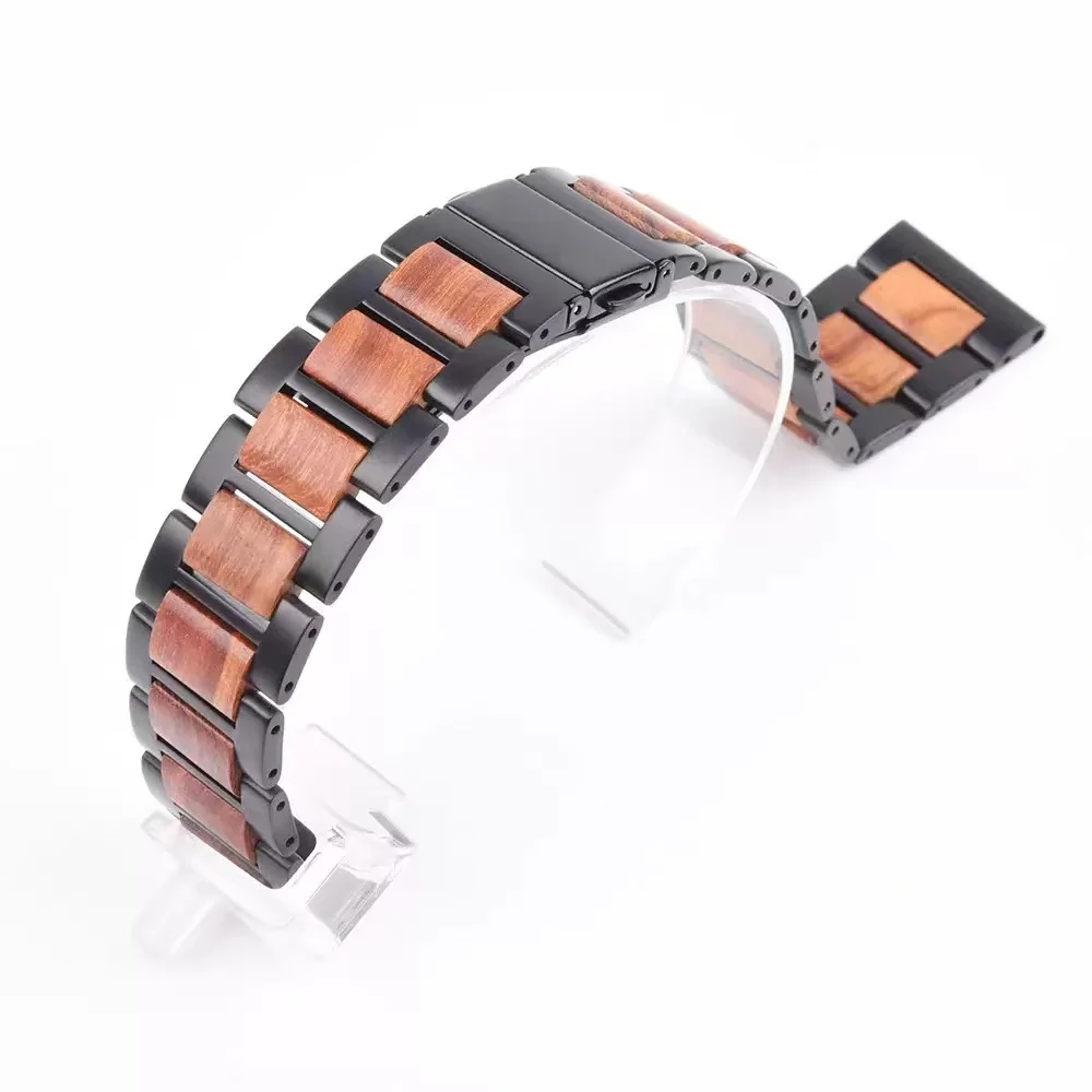 Rosewood+Metal 22mm Straps For Garmin Forerunner 965 265 255/265 Music Stainless Steel Bracelet Band For Garmin Venu 3 2 Correa