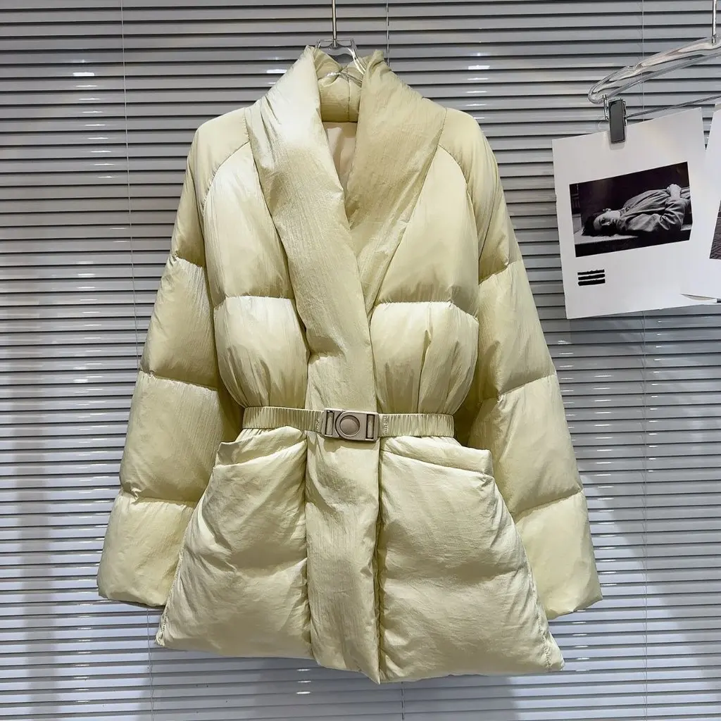 

Women's Korean Style Cotton Outwear Casual Waist Design Fashionable Thick Warm Bread Coat Elegant Winter Trendy