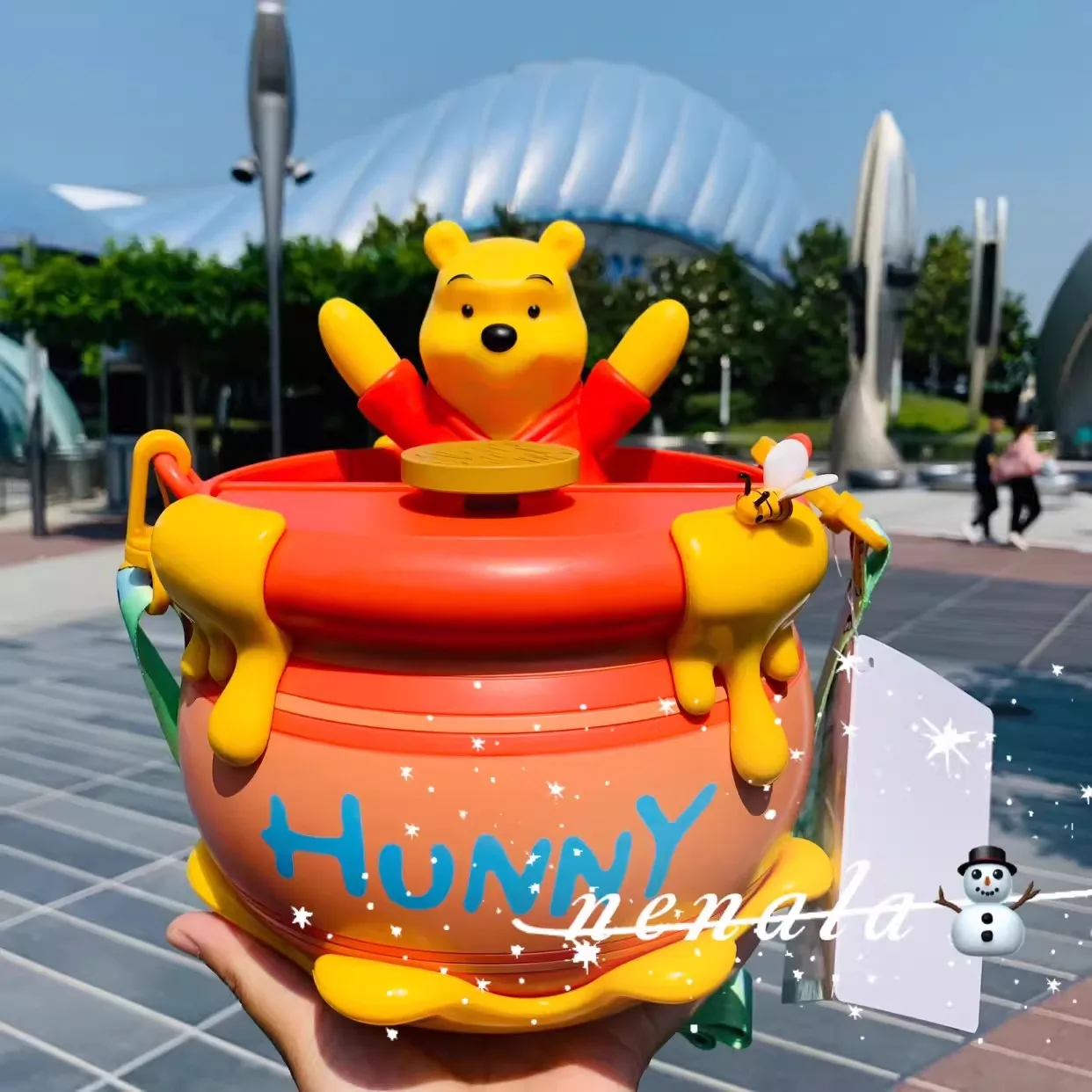 Original Disney Rotating Honey jar Pooh Pooh cartoon popcorn bucket Single shoulder crossbody storage box