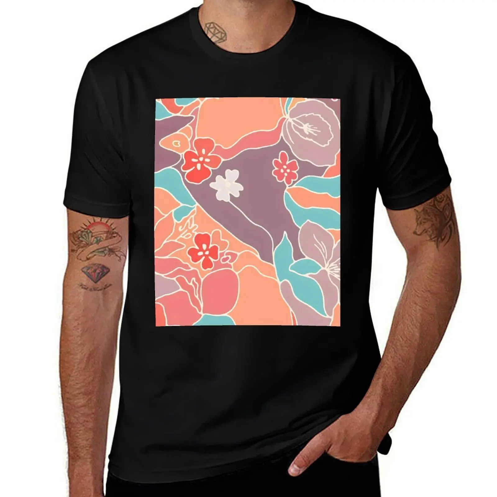 

Floral modern boho watercolor abstract pattern. Spring and summer flowers with leaves. Botanical plant. Nature. T-Shirt