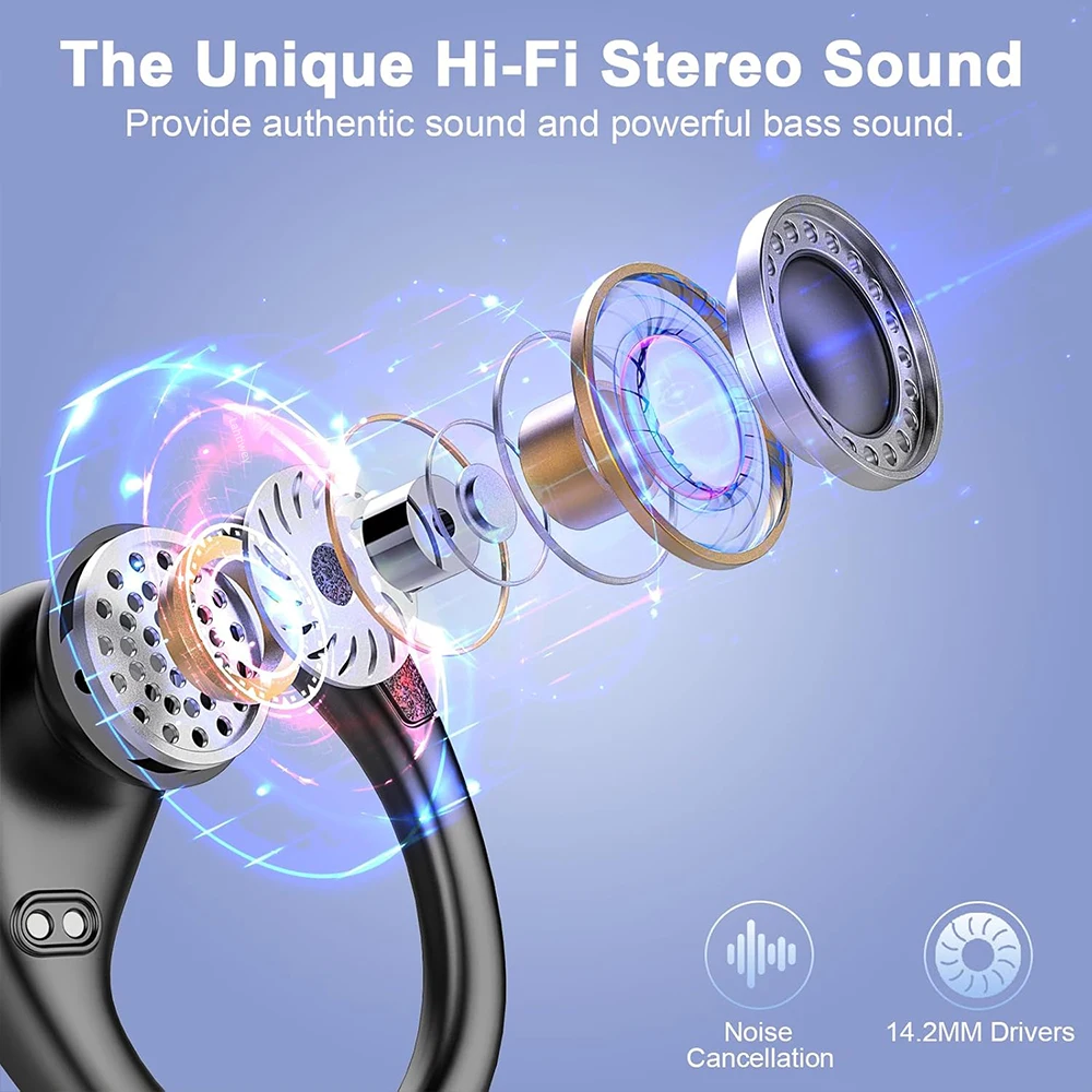 หูฟังไร้สายแบบสปอร์ต, หูฟังบลูทูธ 5.4 เวลาเล่น 75 ชม. พร้อมไมโครโฟนตัดเสียงรบกวน HD ENC, หูฟังบลูทูธกันน้ํา