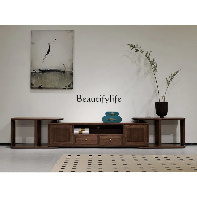 

Minimalist light luxury new Chinese TV cabinet integrated storage living room modern Chinese solid wood floor cabinet