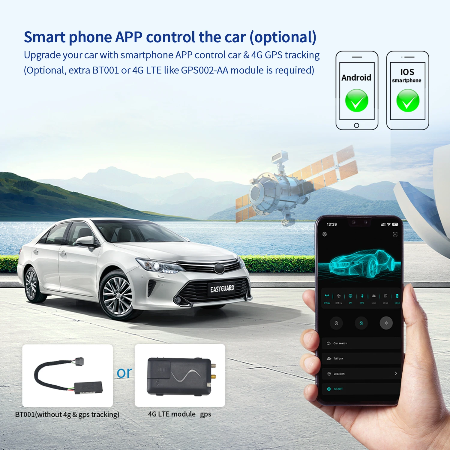 EASYGUARD Smartphone APP car alarm remote starter with passive keyless entry push start button NFC lock unlock & password keypad