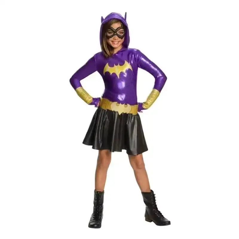 

Girls Superhero Hoodie Batgirl Cosplay For Kids Tutu Halloween Costume Party Dress 3-9 Years