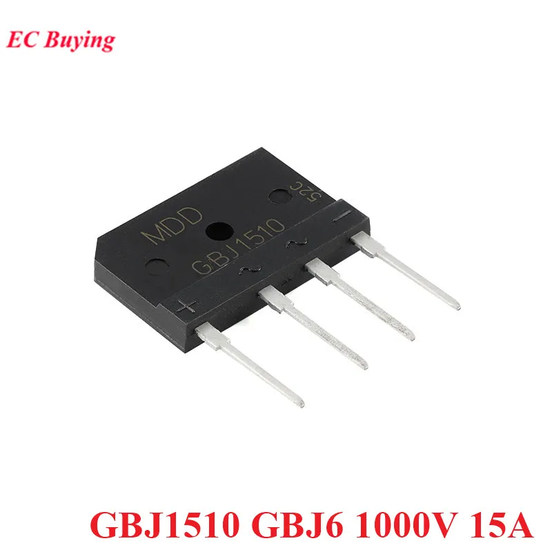 Redresseur de pont en silicium, GBJ1510 GBJ6 1510 1000V 15A, 5 pièces/1 pièce