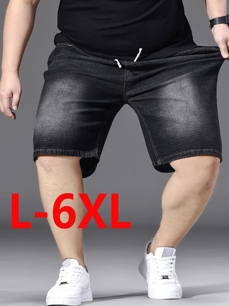 FENROOST Men's Plus Size Elastic Drawstring Denim Capri Shorts Stretch Summer Casual Jeans Loose Big Size Knee Length Pants