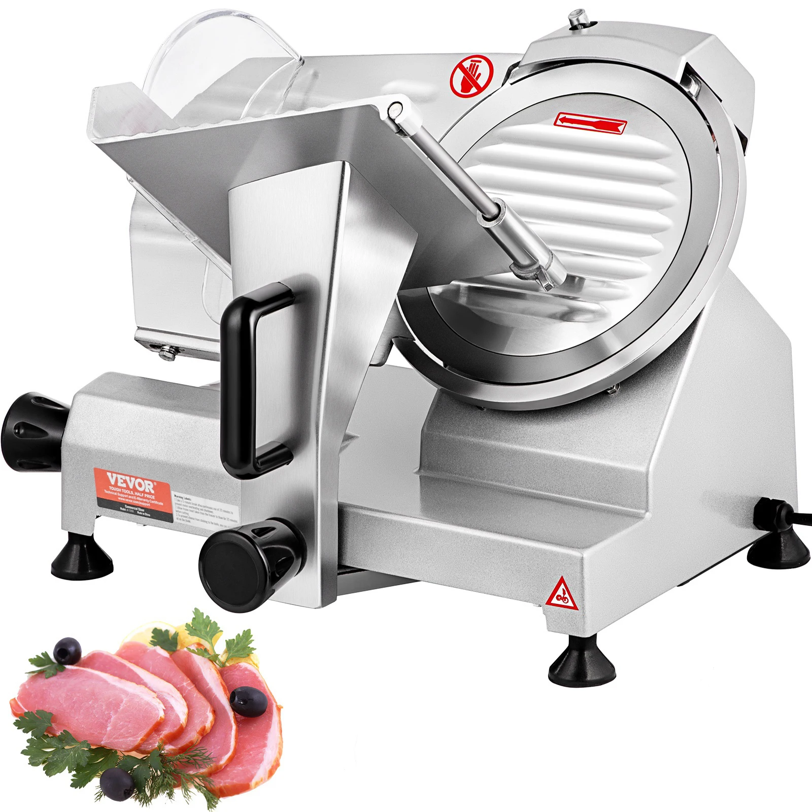 Rebanadora de carne comercial SucceBuy, rebanadora eléctrica de alimentos para delicatessen, rebanadora de carne de 350-400 RPM con cuchilla de acero al carbono de 8 pulgadas, grosor de 0 a 0,47 pulgadas