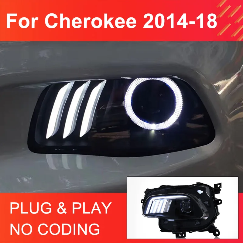 LED Headlights Assembly for Cherokee 2014-2018 Headlights Plug and Play with LED DRL H/L Projector Lens Front LED Head Lights