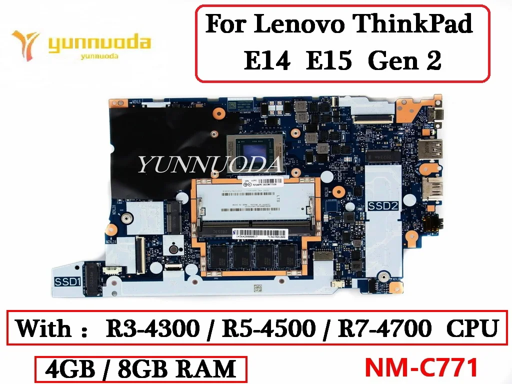 GE420 GE520 NM-C771 For Lenovo ThinkPad E14 E15 Gen 2 Laptop MotherBoard With R3-4300 R5-4500 R7-4700 CPU 4GB 8GB RAM 100% Teste