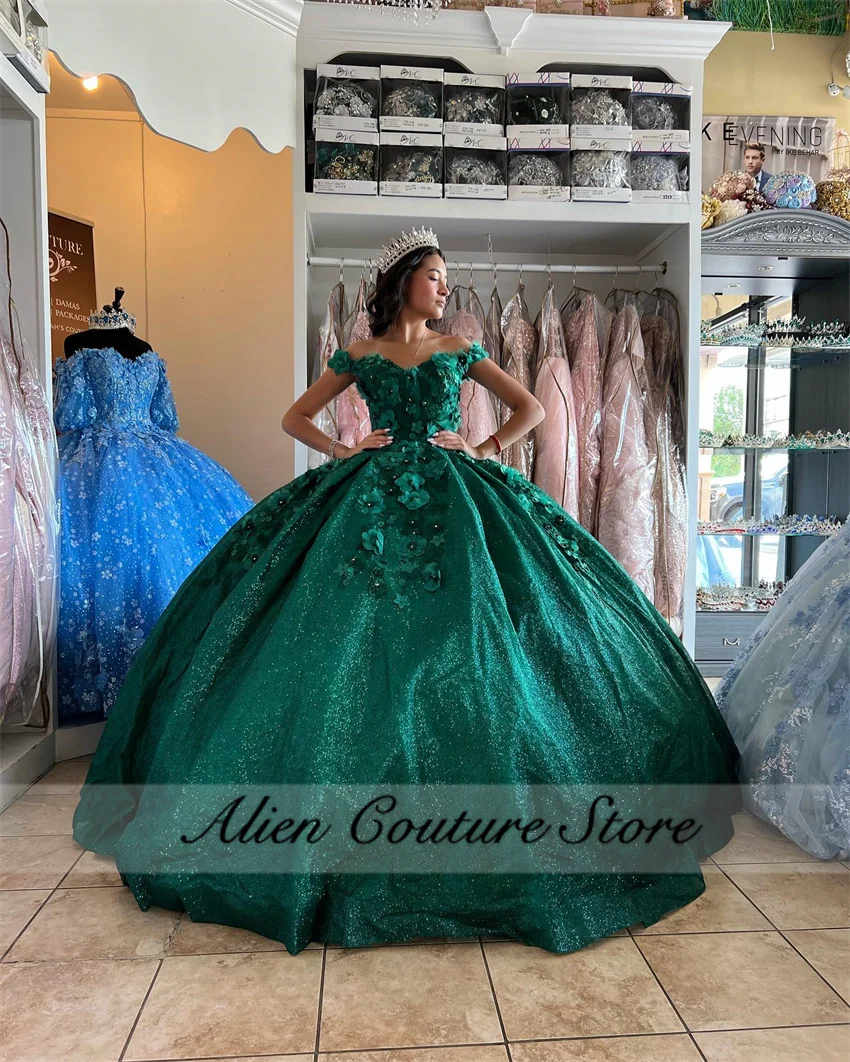 Exquisite smaragdgrüne Quinceanera-Kleider, Prinzessin, Perlen, Kristalle, Applikationen, Geburtstagskleider, Abschlussfeiern, Vestidos de 15, individuell anpassbar