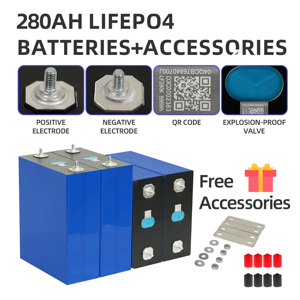 EU STOCK 3.2V 280Ah 280K GRADE A Lifepo4 Battery Cell 6000 Cycles Rechargeable Battery DIY 12V 24V 48V Solar Batteri  Pack