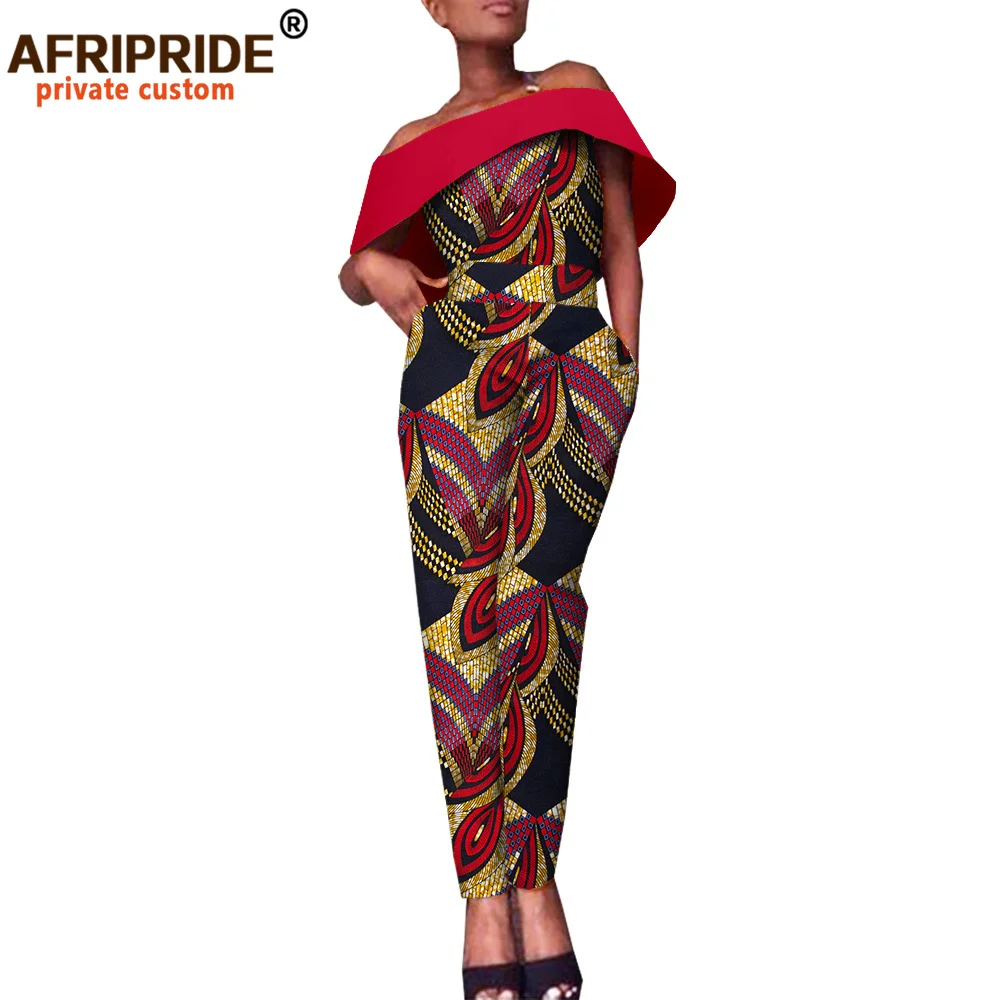 African Clothes for Women Jumpsuit Slash Neck Casual Women Cotton Jumpsuits Print Bodysuit Ankara Romper Floral Attire A1829008