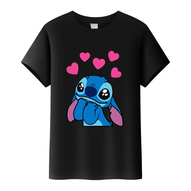 

Милая женская футболка с рисунком Лило Стич, летняя черная футболка с короткими рукавами, женские топы 90-х годов, детские футболки, мужские блузки