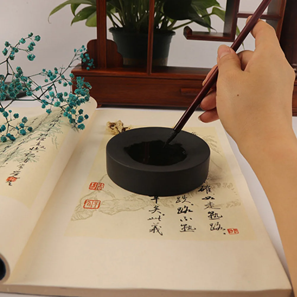 

Calligraphy Inkstone Durable Round 4 Inches Practical Sumi Painting Ink Grinding Stone Traditional Inkslab Creativity