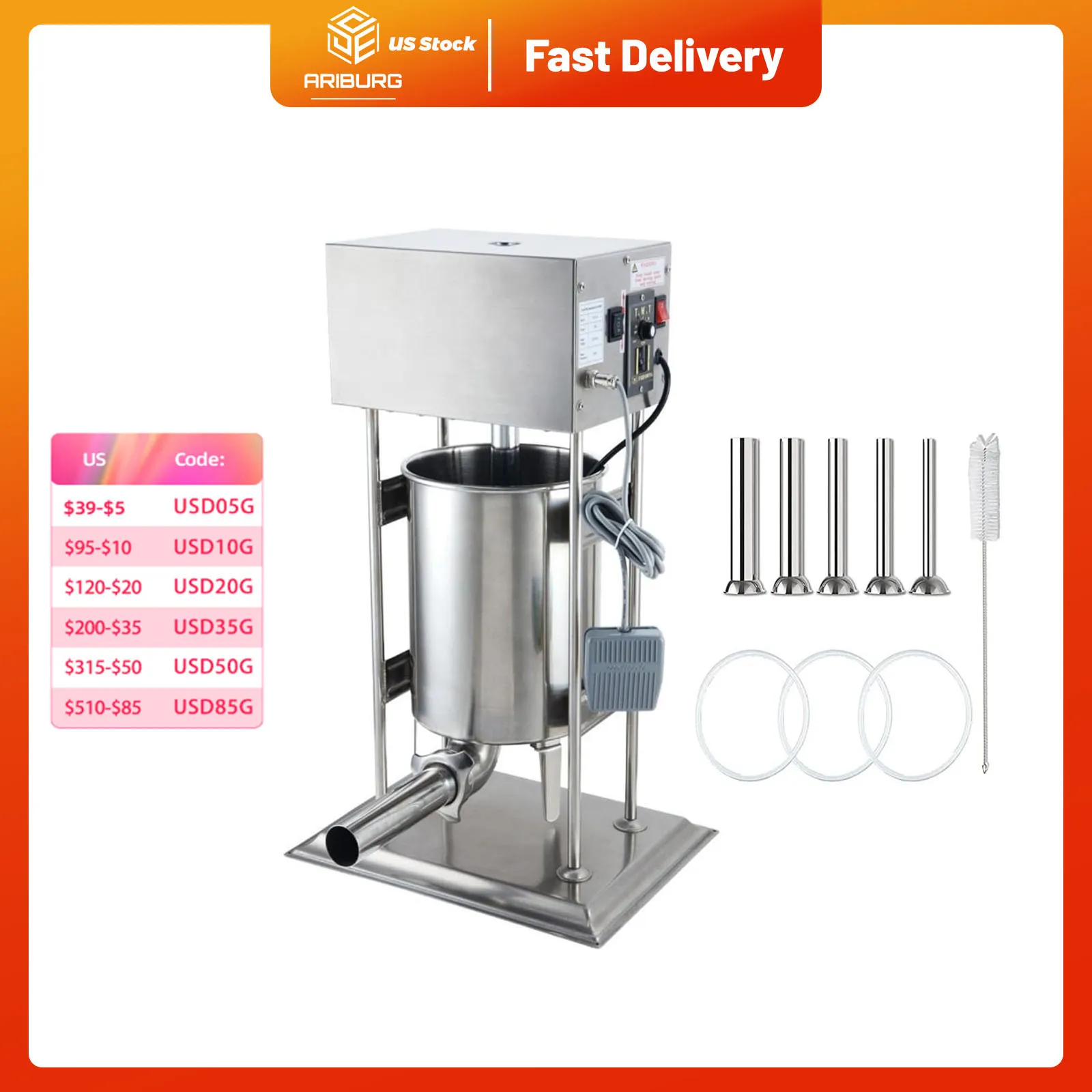 

Electric Sausage Stuffer 10L/22Lbs Capacity Stainless Steel Sausage Maker Machine With funnels for Commercial and Home Use