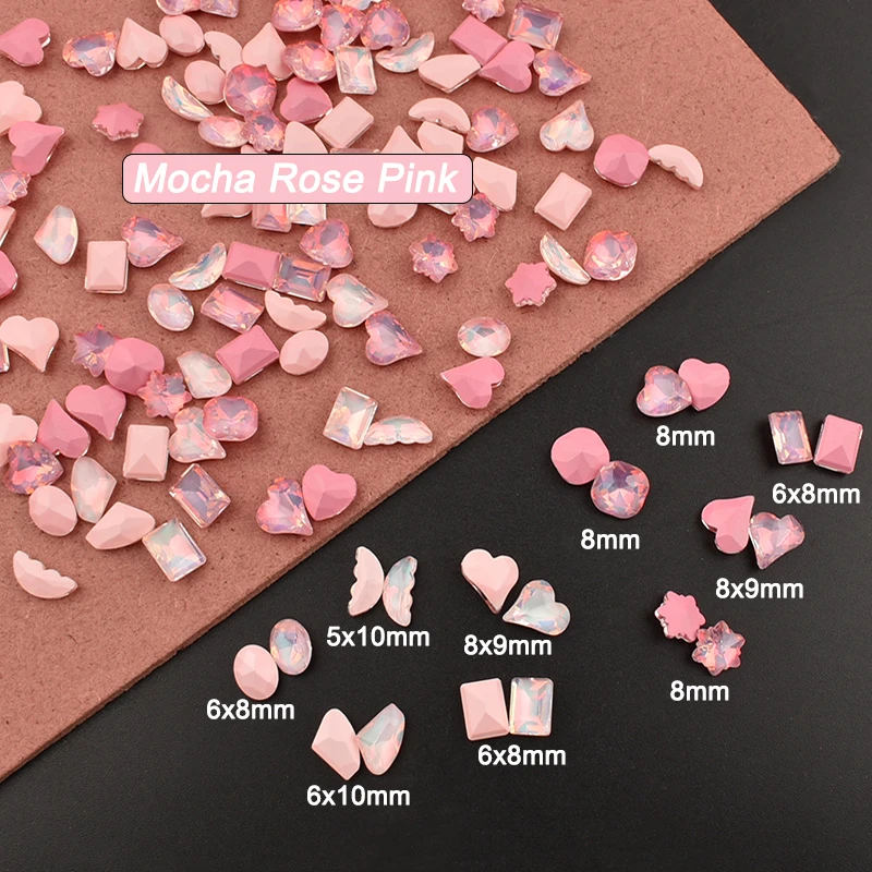 20/50PCS Mocha Pink Mixed Shape Sharp Bottom Nail Art Rhinestone Crystal Glass Rose Red Mixed Color 3D Manicure DIY Accessories